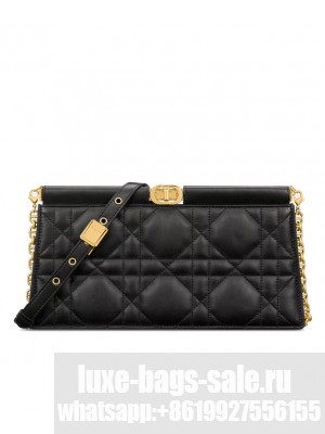 Christian Dior Caro Colle Noire Clutch With Chain Black