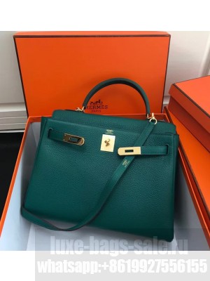 Hermes Kelly 25 Bag in Calf Leather with Gold Hardware Emerald Green 