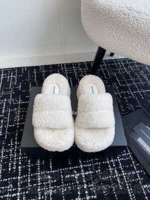 Alexander Wang Wool 5cm Platform Slides Sandal White