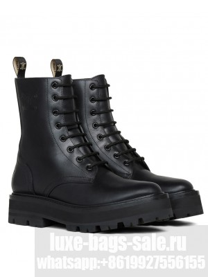 Celine Women's Bulky Laced Up Boot In Shiny Bull Black