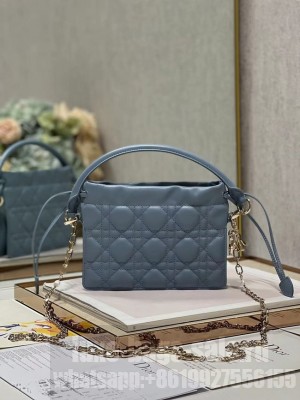 LADY DIOR TOP HANDLE DRAWSTRING MINI BAG Scarlet skyblue Cannage Lambskin S0981ON