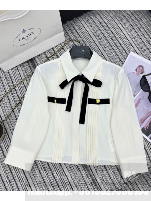 Prada Women's Bow Tie Shirt Cream