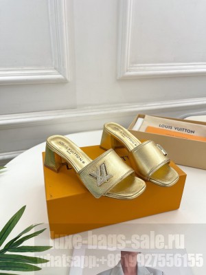 Louis Vuitton Shake Slide Sandals 5.5cm in Gold Leather with LV Twist 2023 09