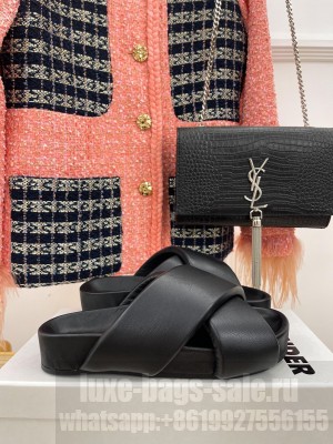 JIL SANDER Leather Slide Sandals Black