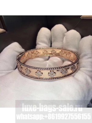 VanCleef&Arpels Crystal Clovers Cuff Bracelet Light Gold Collection