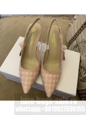 Dior J'Adior Slingback Pumps 9.5cm in Cotton Embroidery with Micro Houndstooth Light Pink 2022 Collection