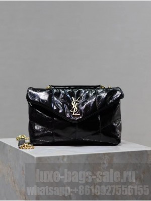 SAINT LAUREN PUFFER SMALL CHAIN BAG IN PATENT Y779223 BLACK