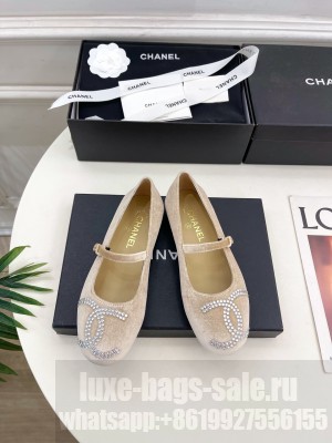 Chanel mary janes velvet CC crystal logo beige 2025