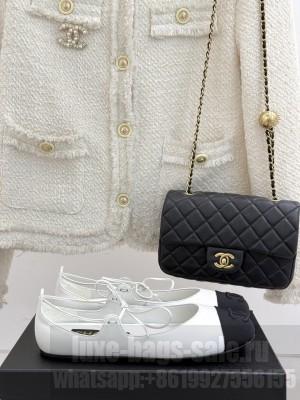 Chanel Lambskin & Grosgrain Mary Janes Ballet Flats with Lace-up white 2025 G46324