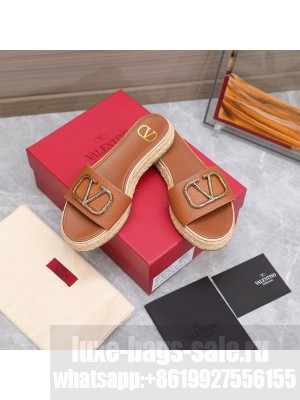 Valentino VLogo Straw Slide Sandals 2022 Collection,Brown