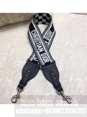 Christian Dior Shoulder Strap in Black and White Embroidered Canvas