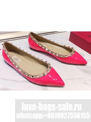Valentino Rockstud Ballet Flats Ballerinas in Patent Leather Rouge Pink
