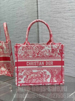 Small Dior Book Tote Candy Pink Toile de Jouy Embroidery M1265Z