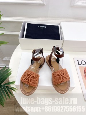 CELINE LYMPIA SANDAL IN TRIOMPHE MACCRAMÉ COTTON & CALFSKIN BROWN