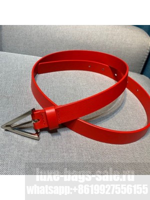 Bottega Veneta Calfskin Belt 2cm with Triangular Buckle Red/Silver  2021 Collection