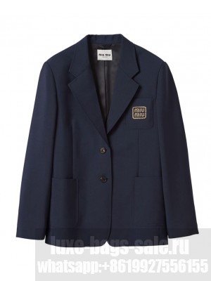 Miumiu Women's Single-breasted Mohair Jacket Dark Blue