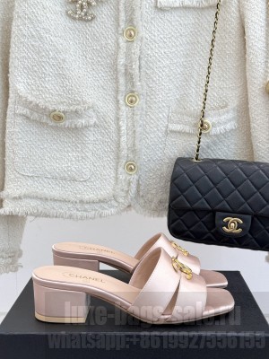 Chanel Grosgrain slides sandals with cc logo light pink