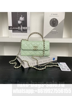 Chanel MINI FLAP BAG CLUTCH WITH CHAIN Gold-Tone Metal AP3238 light green