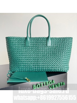 Bottega Veneta Large intreccio leather tote bag 608811 Emerald Green