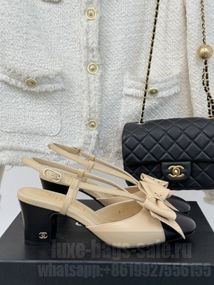 Chanel Lambskin white Bow Beige Sandals 2025