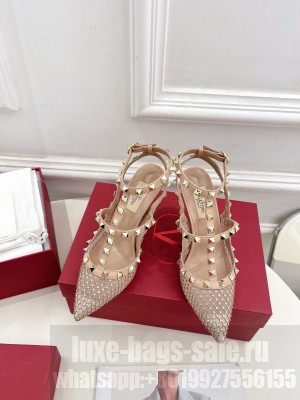 Valentino Garavani Rockstud leather and satin-trimmed crystal-embellished 95mm Sandals Beige