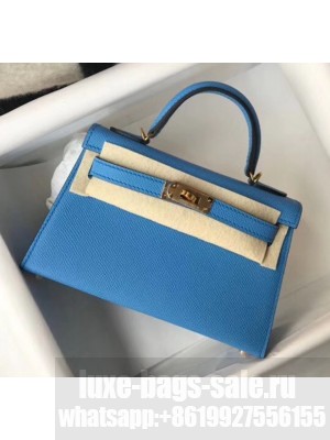 Hermes Mini Kelly II Handbag in Original Epsom Leather Blue(Gold Hardware) Collection