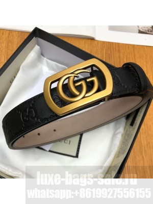 Gucci GG Signature Leather Belt 30mm with Framed GG Buckle Black 2019 Collection
