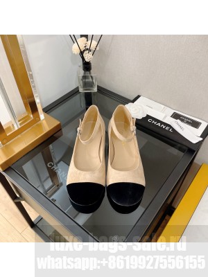 Chanel G39281 Suede Mary Janes Ballerinas 2022 Collection,beige