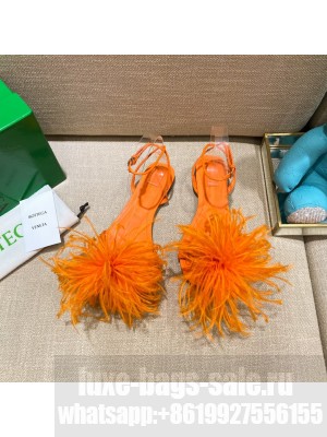 Bottega Veneta FEATHER DOT Leather and ostrich feather flat sandals orange 2021 Collection