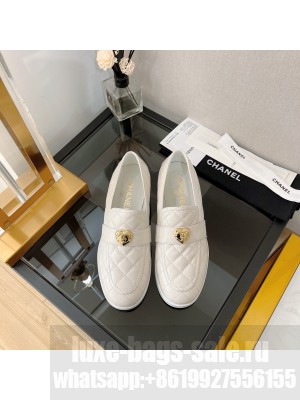 Chanel Quilted Lambskin Loafers with Love Charm G39697 White