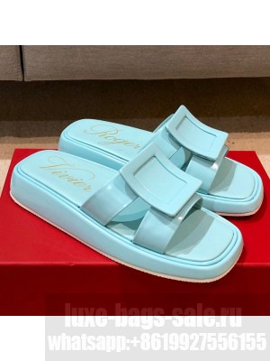 Roger Vivier Leather Flat Vivier Slide Sandals Blue Spring/Summer 2021 Collection
