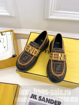 FENDI Fendigraphy Brown fabric loafers