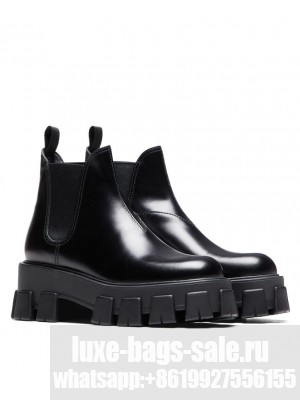 Prada Women's Monolith Brushed Leather Chelsea Boots 1T725L Black