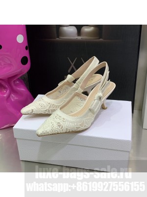 Dior J'ADIOR SLINGBACK PUMP Black Macramé Embroidered Cotton Cream 2022 Collection