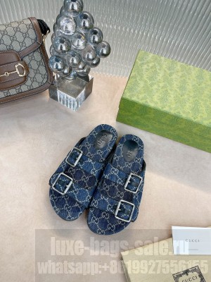 GUCCI Women's Multicolor slide sandal Canvas Blue 2021 Collection