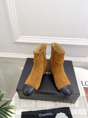 Chanel Quilting Suede & Calfskin 5cm Ankle Boots Brown