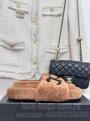 Chanel Shearling Flat Slide Sandals 2023 014