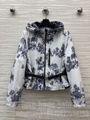 Chiristian Dior Dioriviera Jacket White and Blue Toile de Jouy Palms Jacquard Technical Taffeta