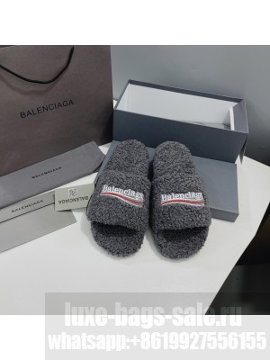 Balenciaga Unisex Furry Slide Sandal Gray 2021 Collection