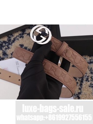 Gucci Width 2.5cm Signature Leather Belt Nude with Interlocking G Buckle