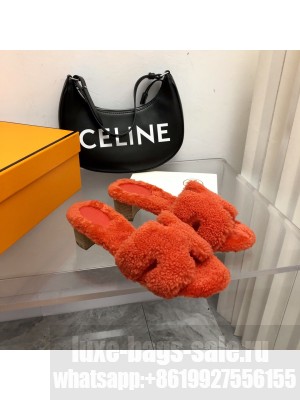 Hermes woolskin Oasis Slide Sandals Red 2022 Collection
