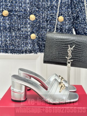 Valentino VLogo The Bold Edition 7cm Mule Sandals Silver