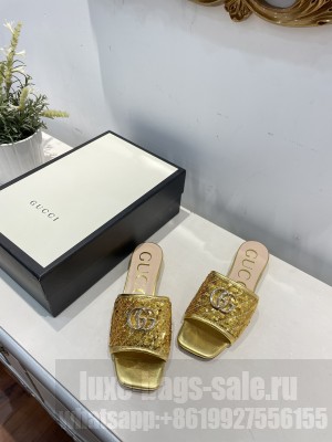 Gucci GG Sequins Slide Sandals Gold 2021 Collection