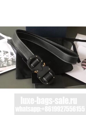 Dior Width 2.5cm Belt with Round CD Buckle in Grained Calfskin Black 2019