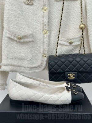 Chanel Women's Quilted Lambskin Leather Flat White