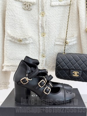Chanel HEEL 70MM BLACK Calfskin Mary Janes G46477 2025