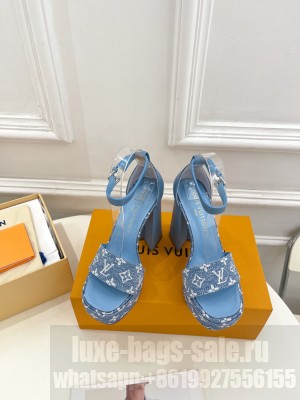 Louis Vuitton Fame Heel Platform Sandal 12cm in Monogram Jacquard Light Blue