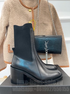 JIL SANDER Lambskin & Knitted 7.5cm Heel Boots Black