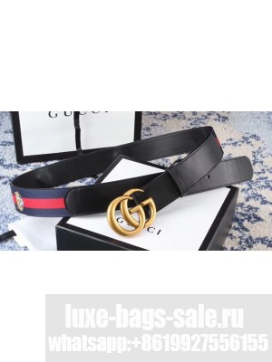 Gucci GG Buckle Calfskin Web Belt 38mm Width Red/Dark Blue