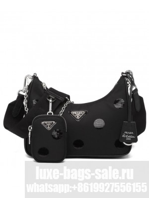 Prada Re-Edition 2005 Re-Nylon polka-dot bag 1BH2045 Black